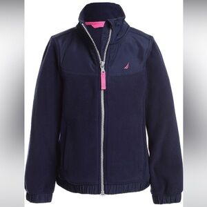 Nautica Girls' Full-Zip Signature Logo Fleece Jacket Navy